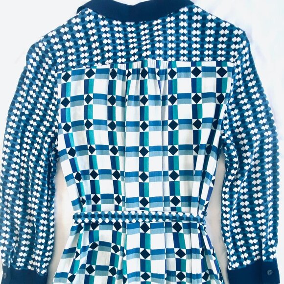 Anthropologie Maeve mini shirt dress Womens 6 geometric blue white preppy spring - Picture 7 of 11